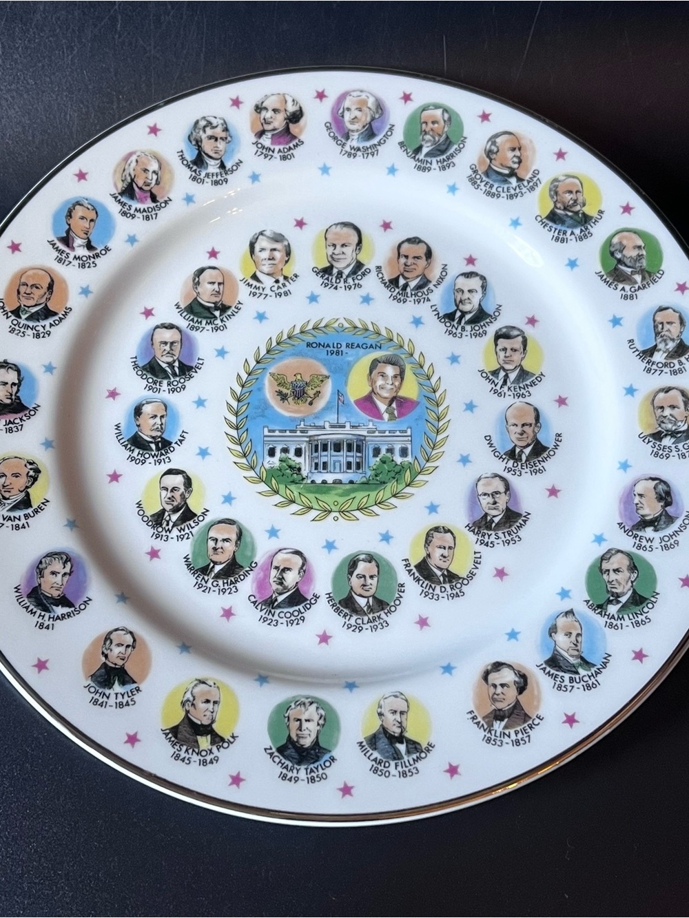 Vintage 1981 Capsco Japan 10” Ceramic Cabinet Plate Ronald Regan & US Presidents